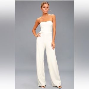 Lulus Edith Strapless White Jumpsuit size L
